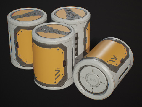 Модульний набір Sci-Fi Barrel, 6 варіантів кольорів LOD - PBR, готовий до гри, низькополігональний 3D Модель