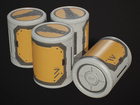 Sci-Fi Barrel Modular Set 6 Color Options LODs - PBR Game Ready Low-Poly 3D Model