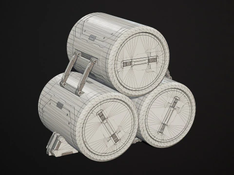 Sci-Fi Barrel Modular Set 6 Color Options LODs - PBR Game Ready Low-Poly 3D Model