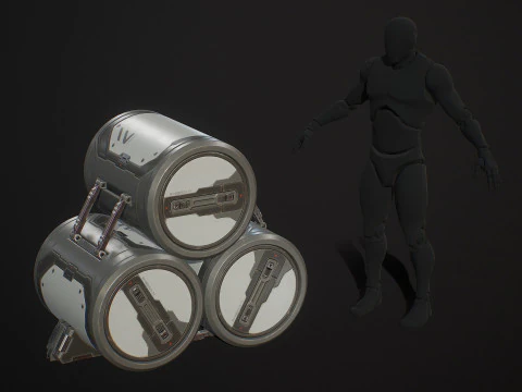 Sci-Fi Barrel Modular Set 6 Color Options LODs - PBR Game Ready Low-Poly 3D Model