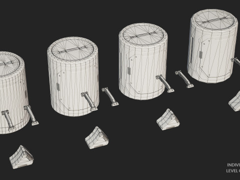 Модульний набір Sci-Fi Barrel, 6 варіантів кольорів LOD - PBR, готовий до гри, низькополігональний 3D Модель