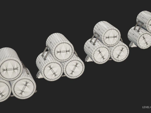 Sci-Fi Barrel Modular Set 6 Color Options LODs - PBR Game Ready Low-Poly 3D Model