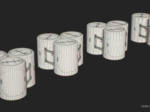 Sci-Fi Barrel Modular Set 6 Color Options LODs - PBR Game Ready Low-Poly 3D Model
