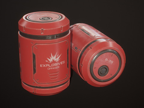 साइंस-फाई एक्सप्लोसिव बैरल 4 रंग विकल्प एलओडी - पीबीआर गेम रेडी लो-पॉली 3D मॉडल