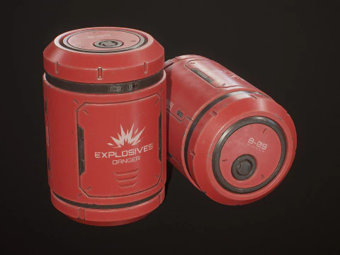 Sci-Fi-Sprengfass, 4 Farboptionen, LODs &ndash; PBR, spielbereit, Low-Poly 3D Modell