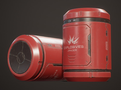 साइंस-फाई एक्सप्लोसिव बैरल 4 रंग विकल्प एलओडी - पीबीआर गेम रेडी लो-पॉली 3D मॉडल