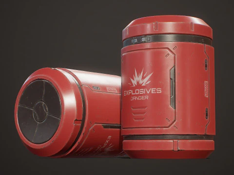 Sci-Fi Explosive Barrel 4 Color Options LODs - PBR Game Ready Low-poly 3D Model