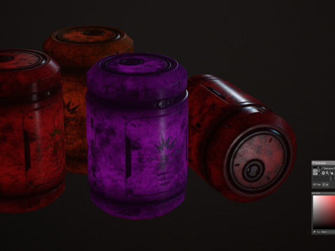 साइंस-फाई एक्सप्लोसिव बैरल 4 रंग विकल्प एलओडी - पीबीआर गेम रेडी लो-पॉली 3D मॉडल