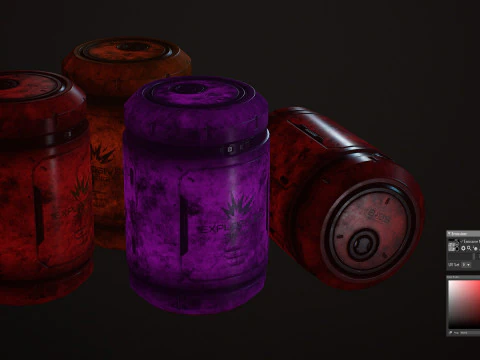Sci-Fi Explosive Barrel 4 Color Options LODs - PBR Game Ready Low-poly 3D Model