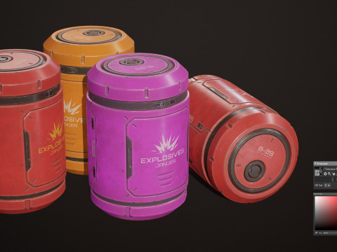 साइंस-फाई एक्सप्लोसिव बैरल 4 रंग विकल्प एलओडी - पीबीआर गेम रेडी लो-पॉली 3D मॉडल