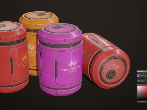 Sci-Fi Explosive Barrel 4 Color Options LODs - PBR Game Ready Low-poly 3D Model