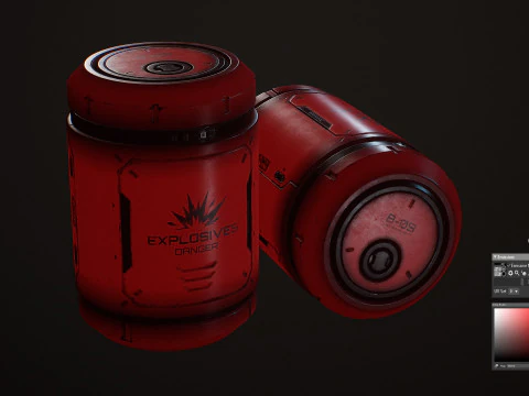 Sci-Fi Explosive Barrel 4 Color Options LODs - PBR Game Ready Low-poly 3D Model