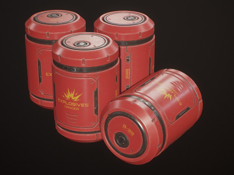 साइंस-फाई एक्सप्लोसिव बैरल 4 रंग विकल्प एलओडी - पीबीआर गेम रेडी लो-पॉली 3D मॉडल