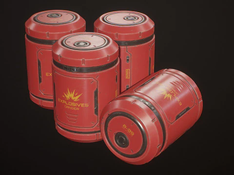 Sci-Fi Explosive Barrel 4 Color Options LODs - PBR Game Ready Low-poly 3D Model