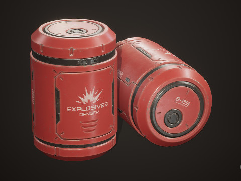 साइंस-फाई एक्सप्लोसिव बैरल 4 रंग विकल्प एलओडी - पीबीआर गेम रेडी लो-पॉली 3D मॉडल