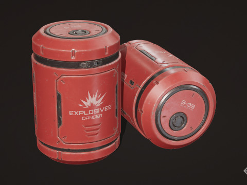 साइंस-फाई एक्सप्लोसिव बैरल 4 रंग विकल्प एलओडी - पीबीआर गेम रेडी लो-पॉली 3D मॉडल