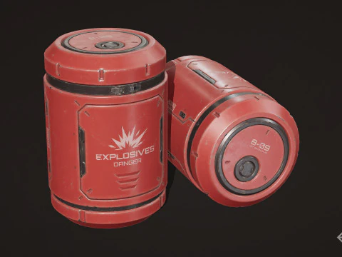 Sci-Fi Explosive Barrel 4 Color Options LODs - PBR Game Ready Low-poly 3D Model