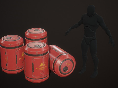 साइंस-फाई एक्सप्लोसिव बैरल 4 रंग विकल्प एलओडी - पीबीआर गेम रेडी लो-पॉली 3D मॉडल