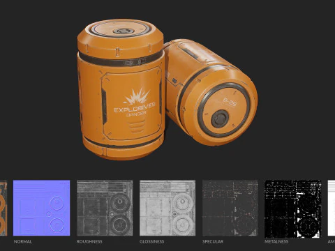 Sci-Fi Explosive Barrel 4 Color Options LODs - PBR Game Ready Low-poly 3D Model