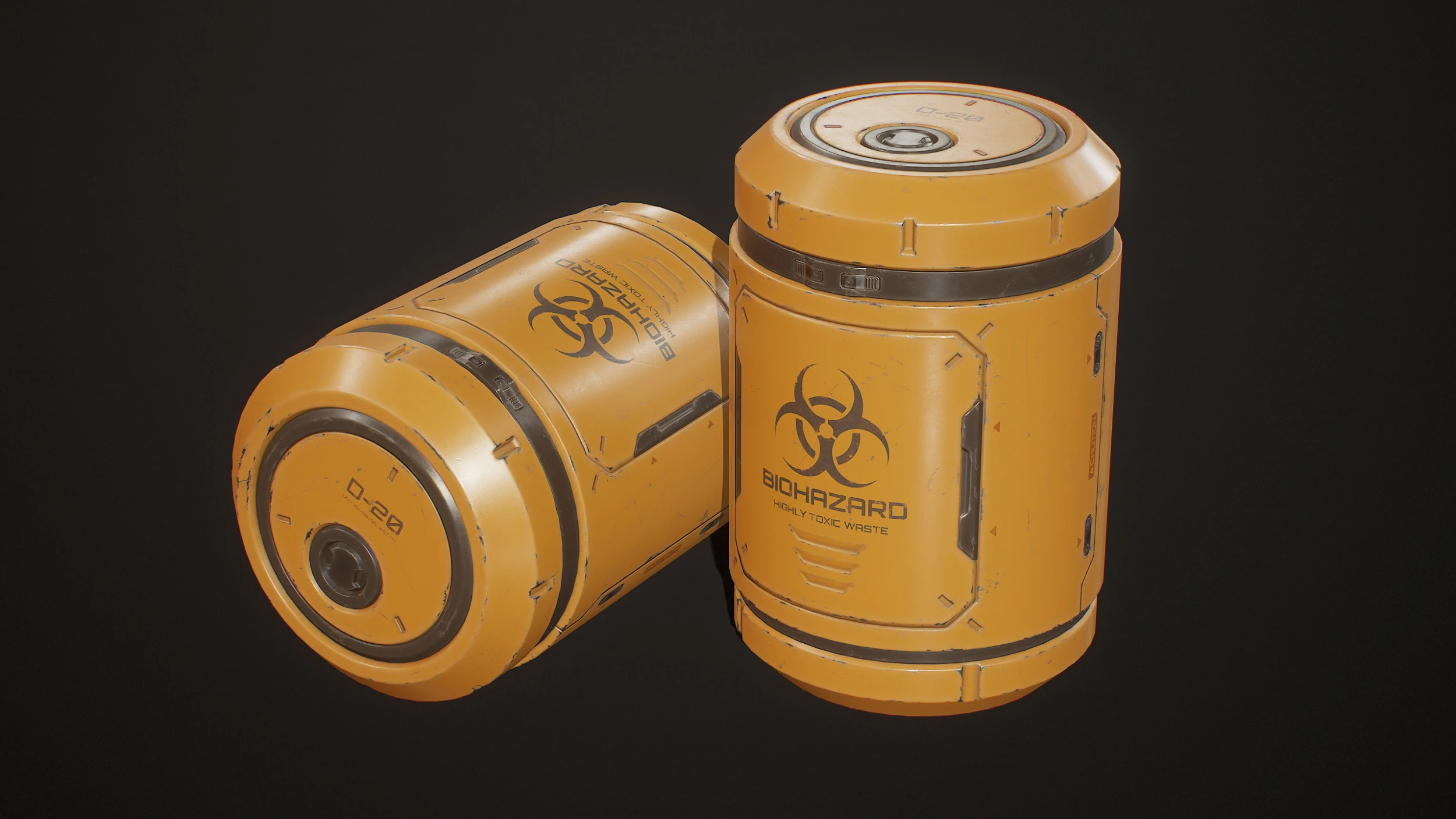 Sci-Fi Biohazard Barrel 5 Color Options LODs - PBR Game Ready Low-poly 3D Model .c4d .max .obj .3ds .fbx .stl .blend 