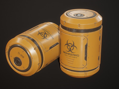 Sci-Fi Biohazard Barrel 5 Color Options LODs - PBR Game Ready Low-poly 3D Model
