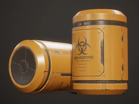 Sci-Fi Biohazard Barrel 5 Color Options LODs - PBR Game Ready Low-poly 3D Model