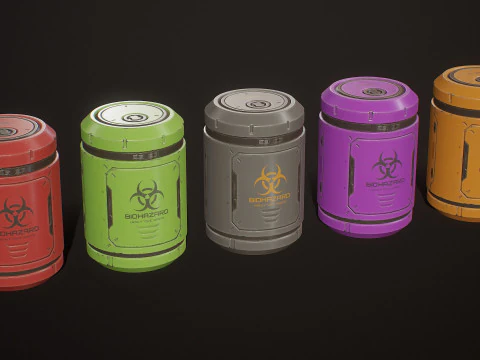 Sci-Fi Biohazard Barrel 5 Color Options LODs - PBR Game Ready Low-poly 3D Model