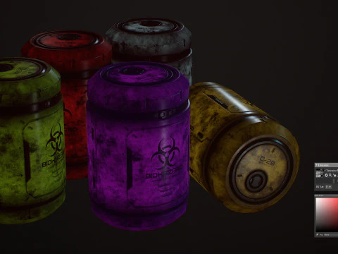 Sci-Fi Biohazard Barrel 5 Color Options LODs - PBR Game Ready Low-poly 3D Model
