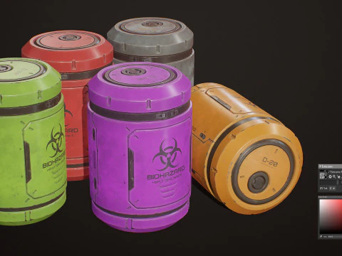 Sci-Fi Biohazard Barrel 5 Color Options LODs - PBR Game Ready Low-poly 3D Model