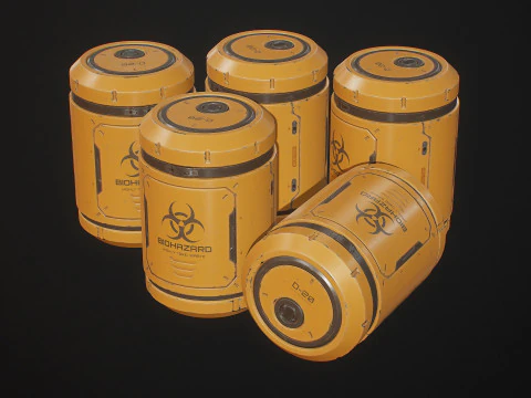 Sci-Fi Biohazard Barrel 5 Color Options LODs - PBR Game Ready Low-poly 3D Model