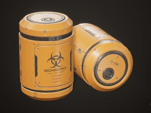 Sci-Fi Biohazard Barrel 5 Color Options LODs - PBR Game Ready Low-poly 3D Model