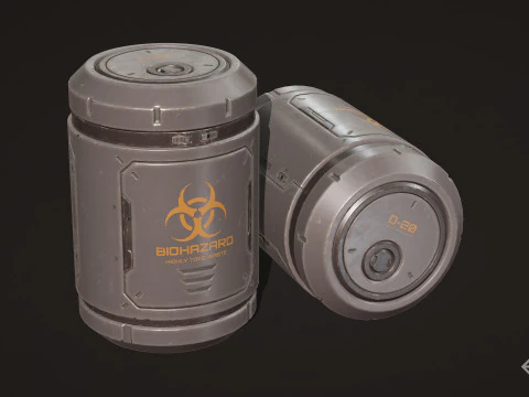 Sci-Fi Biohazard Barrel 5 Color Options LODs - PBR Game Ready Low-poly 3D Model