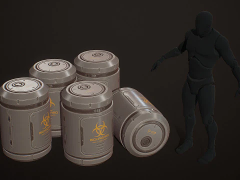 Sci-Fi Biohazard Barrel 5 Color Options LODs - PBR Game Ready Low-poly 3D Model