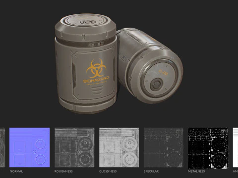 Sci-Fi Biohazard Barrel 5 Color Options LODs - PBR Game Ready Low-poly 3D Model