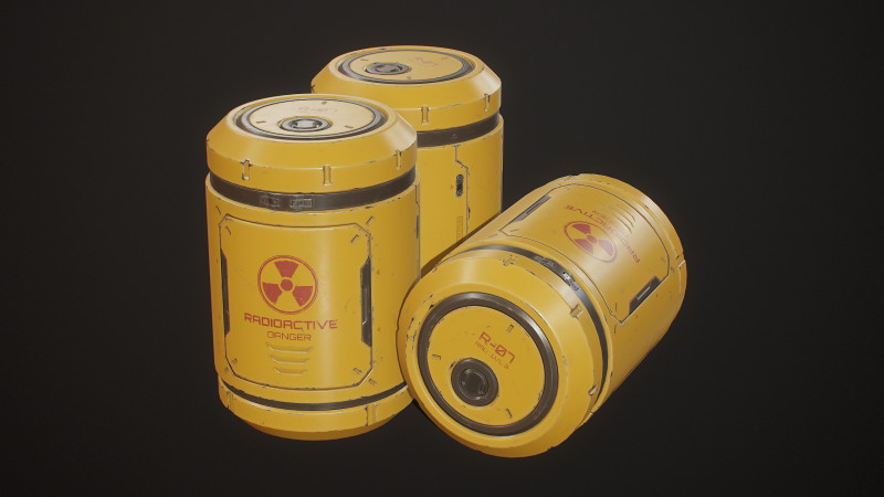Sci-Fi Radioactive Barrel 6 opções de cores LODs - PBR Game Ready Low-poly Modelo 3D .c4d .max .obj .3ds .fbx .stl .blend