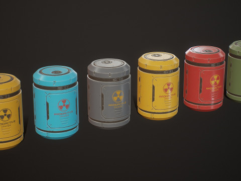 Sci-Fi Radioactive Barrel 6 op&ccedil;&otilde;es de cores LODs - PBR Game Ready Low-poly Modelo 3D