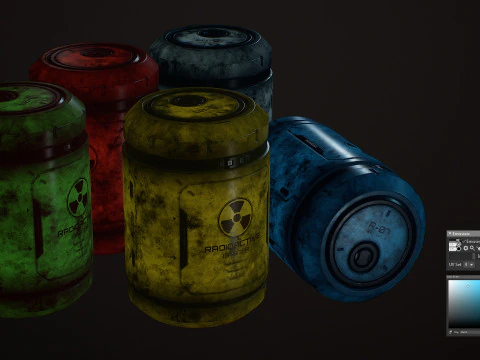 Beczka radioaktywna Sci-Fi 6 opcji kolorystycznych LOD &ndash; PBR Gotowy do gry Low-poly Model 3D