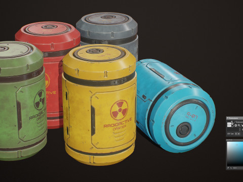 Sci-Fi Radioactive Barrel 6 op&ccedil;&otilde;es de cores LODs - PBR Game Ready Low-poly Modelo 3D