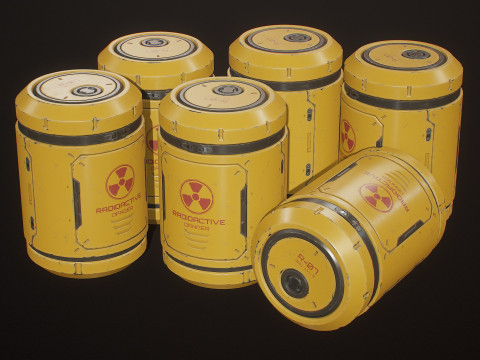 Sci-Fi Radioactive Barrel 6 op&ccedil;&otilde;es de cores LODs - PBR Game Ready Low-poly Modelo 3D