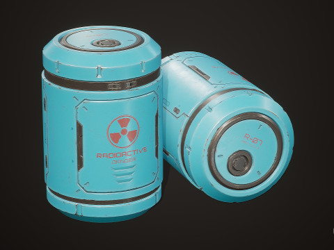 Sci-Fi Radioactive Barrel 6 op&ccedil;&otilde;es de cores LODs - PBR Game Ready Low-poly Modelo 3D