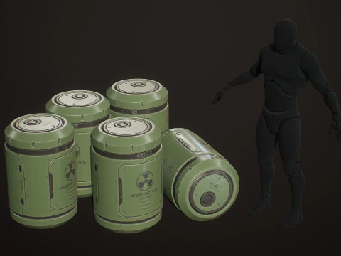 Beczka radioaktywna Sci-Fi 6 opcji kolorystycznych LOD &ndash; PBR Gotowy do gry Low-poly Model 3D