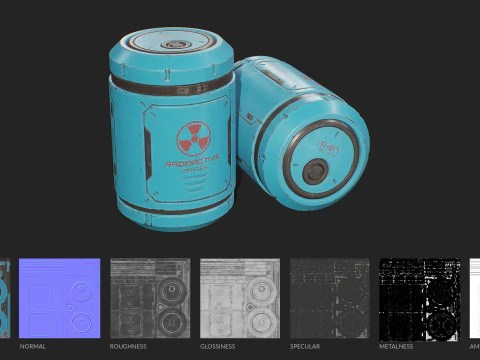 Beczka radioaktywna Sci-Fi 6 opcji kolorystycznych LOD &ndash; PBR Gotowy do gry Low-poly Model 3D