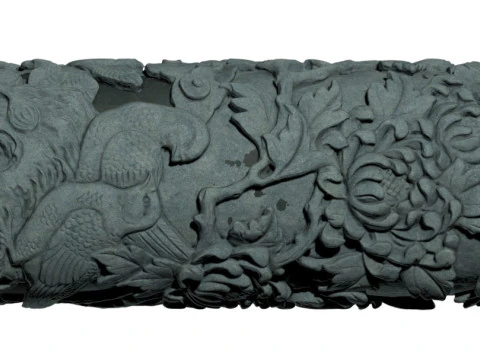 Chinese Traditional Plum Orchid Chrysanthemum Bamboo Stone Carving Column - High-Detail Qin 3D Model