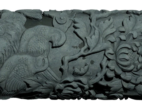 Chinese Traditional Plum Orchid Chrysanthemum Bamboo Stone Carving Column - High-Detail Qin 3D Model