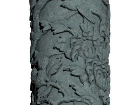 Chinese Traditional Plum Orchid Chrysanthemum Bamboo Stone Carving Column - High-Detail Qin 3D Model