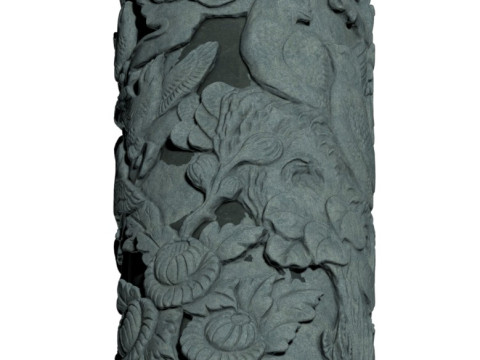 Colonne de sculpture sur pierre de bambou de chrysanthème d'orchidée de prune traditionnelle chinoise - Qin très détaillé Modèle 3D