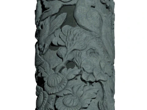 Chinese Traditional Plum Orchid Chrysanthemum Bamboo Stone Carving Column - High-Detail Qin 3D Model