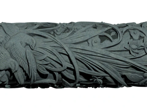 Chinese Traditional Plum Orchid Chrysanthemum Bamboo Stone Carving Column - High-Detail Qin 3D Model