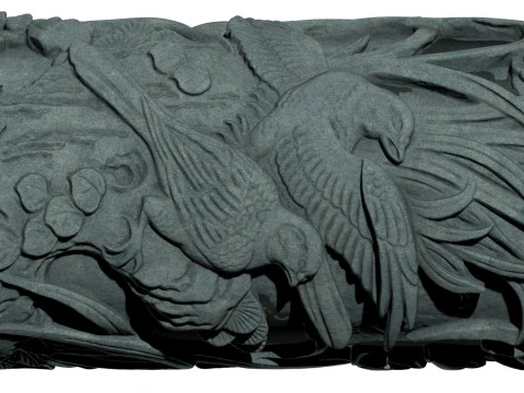 Chinese Traditional Plum Orchid Chrysanthemum Bamboo Stone Carving Column - High-Detail Qin 3D Model