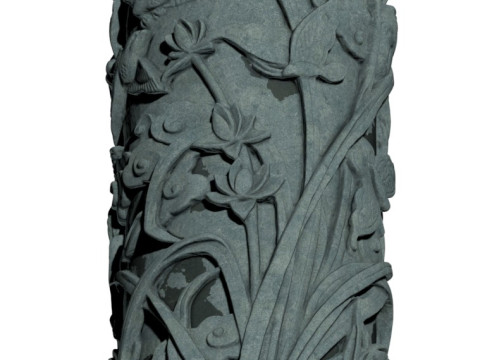 Colonne de sculpture sur pierre de bambou de chrysanthème d'orchidée de prune traditionnelle chinoise - Qin très détaillé Modèle 3D